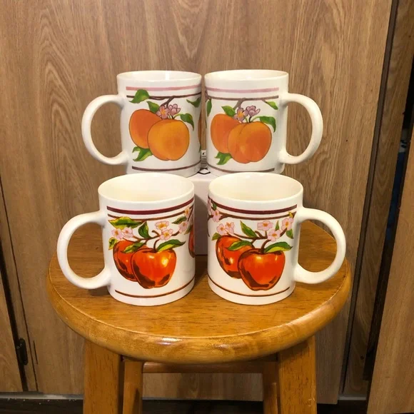 Vintage Style Mid Century Fruit Mug Set - Picture 1 of 5